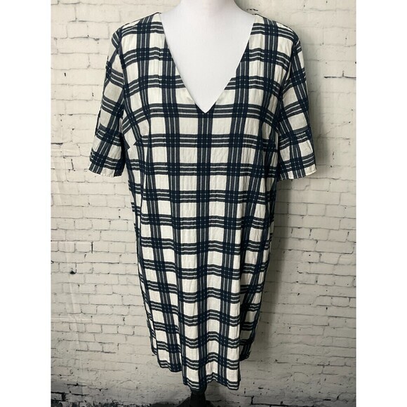 Madewell Dresses & Skirts - Madewell Blue White Plaid Ruffle Sleeve Babydoll Dress Popover Mini Size 12